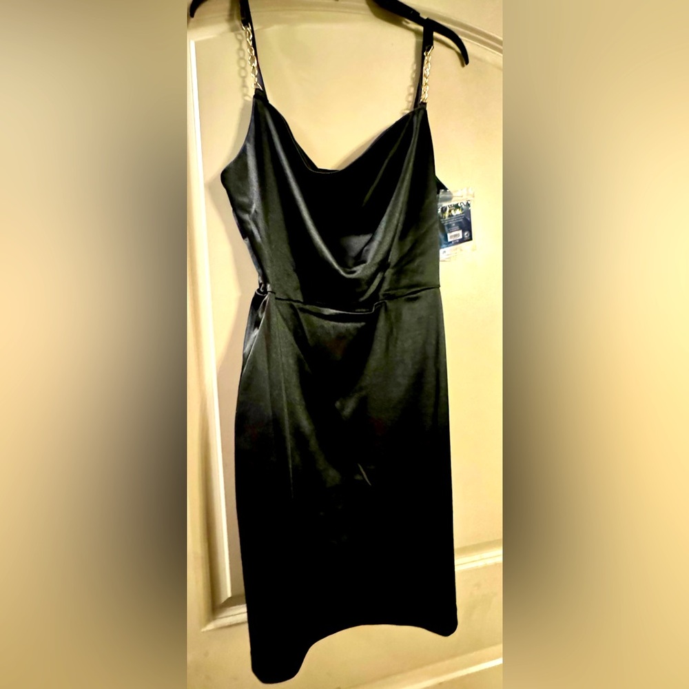 NWT black dress with gold straps